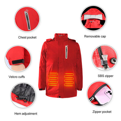 Máy giặt có thể sạc lại Đàn ông Phụ nữ 4 Khu vực sưởi ấm Điện Hooded mùa đông áo khoác sưởi ấm